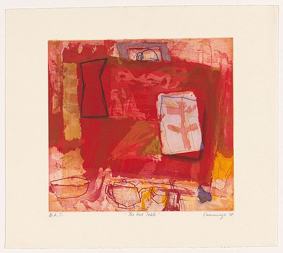 Artist: b'Cummings, Elizabeth.' | Title: b'The red table.' | Date: 2001 | Technique: b'etching and aquatint, printed in colour, from five plates'