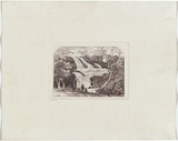 Artist: b'Terry, F.C.' | Title: b'(Waterfall with Aborigines in foreground).' | Date: c.1860 | Technique: b'etching, printed in purpleish black ink, from one plate'