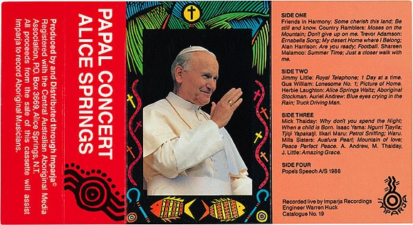 Artist: b'REDBACK GRAPHIX' | Title: b'Cassette cover: Papal Concert Alice Springs' | Date: 1980-94 | Technique: b'offset-lithograph, printed in colour, from four plates'
