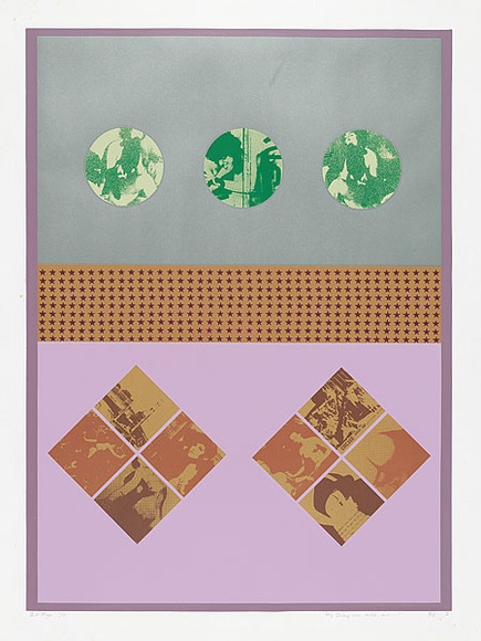 Artist: b'MEYER, Bill' | Title: b'My darling was naked, and...' | Date: 1970 | Technique: b'screenprint, printed in eight colours, from one open block out screen, paper stencils, hand cut stencils and two photo ortho screens' | Copyright: b'\xc2\xa9 Bill Meyer'