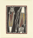 Artist: Malangi Daymirringu, David. | Title: Catfish and snake | Date: 1994 | Technique: lithograph, printed in brown, from one stone [or plate]; hand-coloured | Copyright: © David Malangi. Licensed by VISCOPY, Australia