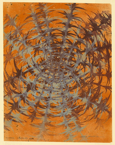 Artist: b'Thorpe, Lesbia.' | Title: b'Gothic leaves.' | Date: 1960 | Technique: b'linocut, printed in colour, from four blocks'