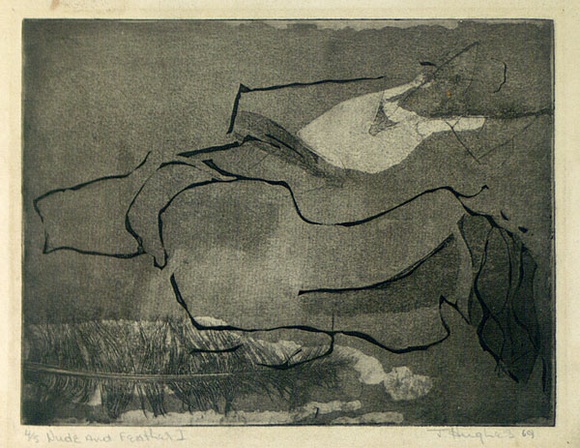 Artist: b'Hughes, Jan.' | Title: b'Nude and feather I' | Date: 1969 | Technique: b'etching'