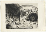 Artist: b'BOYD, Arthur' | Title: b'Lions with bone in wooded landscape (The last of St Jerome).' | Date: (1968-69) | Technique: b'etching and drypoint, printed in black ink, from one plate' | Copyright: b'This work appears on screen courtesy of Bundanon Trust'