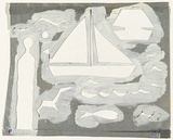 Artist: b'Blackman, Charles.' | Title: b'Stencil for not titled (boats, birds and figure).' | Date: c.1952 | Technique: b'hand cut paper stencil'