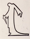 Artist: Waller, Christian. | Title: not titled [Simplified robed male? figure, holding dagger]. | Date: c.1931 | Technique: linocut, printed in black ink, from one block