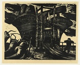 Artist: AMOR, Rick | Title: The ship. | Date: 1990 | Technique: woodcut, printed in black ink, from one block