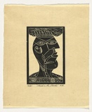 Artist: b'KONING, Theo' | Title: b'Head in the clouds.' | Date: 1988 | Technique: b'linocut, printed in black ink, from one block' | Copyright: b'\xc2\xa9 Theo Koning'