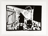 Artist: b'Smith, Errol.' | Title: b'The cat lady.' | Date: 1988 | Technique: b'linocut, printed in black ink, from one block'