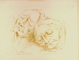 Artist: b'MACQUEEN, Mary' | Title: b'Aged couple asleep on the Daylight' | Date: 1965 | Technique: b'lithograph, printed in colour, from multiple plates' | Copyright: b'Courtesy Paulette Calhoun, for the estate of Mary Macqueen'