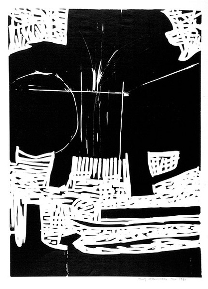 Artist: b'Salkauskas, Henry.' | Title: b'Black Harbour.' | Date: 1961 | Technique: b'linocut, printed in black ink, from one block' | Copyright: b'\xc2\xa9 Eva Kubbos'