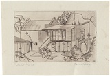 Artist: b'Jack, Kenneth.' | Title: b'Hotel outbuildings, Berwick' | Date: 1953 | Technique: b'line-engraving, printed in warm black ink, from one perspex plate' | Copyright: b'\xc2\xa9 Kenneth Jack. Licensed by VISCOPY, Australia'