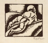Artist: HAWKINS, Weaver | Title: (Back view of crawling baby) | Date: c.1929 | Technique: woodcut, printed in black ink, from one block | Copyright: The Estate of H.F Weaver Hawkins