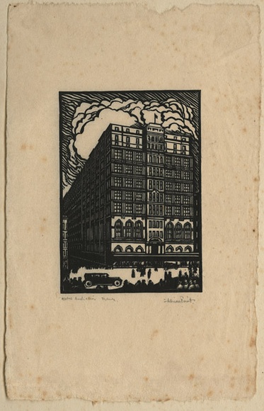 Artist: b'FEINT, Adrian' | Title: b'Hotel Australia, Sydney.' | Technique: b'wood-engraving, printed in black ink, from one block' | Copyright: b'Courtesy the Estate of Adrian Feint'