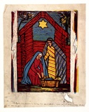 Artist: b'Aldor, Christine.' | Title: b'Holy family.' | Date: c.1953 | Technique: b'linocut, printed in colour, from multiple blocks'