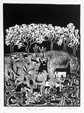 Artist: b'Allen, Joyce.' | Title: b'Witch at work.' | Date: 1987 | Technique: b'linocut, printed in black ink, from one block'