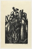 Artist: b'AMOR, Rick' | Title: b'Hanging Rock.' | Date: 1986 | Technique: b'woodcut, printed in black ink, from one block'