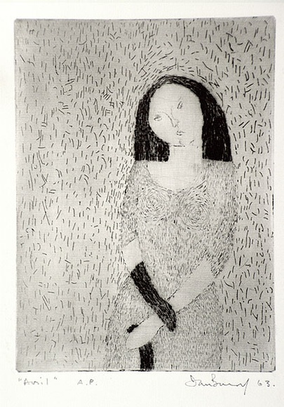 Artist: b'Burn, Ian.' | Title: b'Avril.' | Date: 1963 | Technique: b'etching and drypoint, printed in black ink, with plate-tone, from one plate'