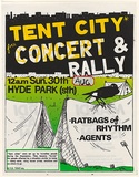 Artist: b'Lane, Leonie.' | Title: b'Tent City Concert and Rally.' | Date: 1981 | Technique: b'screenprint, printed in colour, from two stencils' | Copyright: b'\xc2\xa9 Leonie Lane'