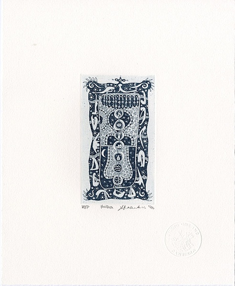 Artist: Franklin, Annie. | Title: Hatha. | Date: 1996 | Technique: etching, printed in blue ink, from one zinc plate
