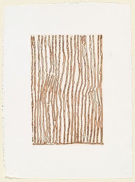 Artist: b'RED HAND PRINT' | Title: b'Jilamarra design [Traditional Tiwi Motif XVII]' | Date: 1999, 13 December | Technique: b'sugarlift-etching, and aquatint, printed in brown ink, from one zinc plate'