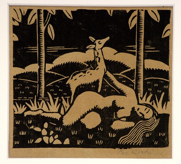 Artist: b'Wood, Rex.' | Title: b'(Nude woman with a deer)' | Date: c.1933 | Technique: b'linocut, printed in black ink, from one block'