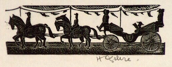 Artist: b'OGILVIE, Helen' | Title: b'not titled [Landau with Duke and Duchess]' | Date: (1947) | Technique: b'wood-engraving, printed in black ink, from one block'