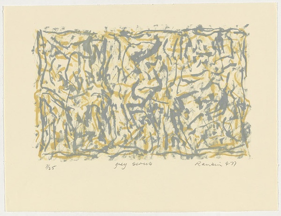 Artist: b'Rankin, David.' | Title: b'Grey scrub' | Date: 1977, April | Technique: b'lithograph, printed in color, from two plates  [ochre and grey]'