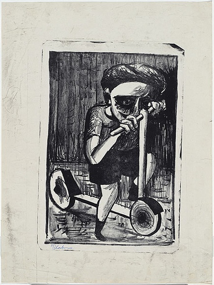 Artist: b'Blackman, Charles.' | Title: b'Boy on scooter.' | Date: 1953 | Technique: b'lithograph, printed in black ink, from one plate'