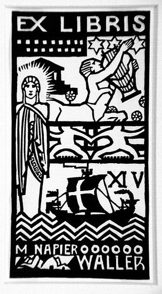 Artist: b'Waller, Christian.' | Title: b'Bookplate: M Napier Waller' | Date: c.1932 | Technique: b'linocut, printed in black ink, from one block'