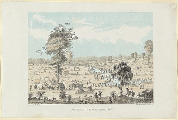 Title: b'Golden Point, Ballarat 1851.' | Date: 1852 | Technique: b'lithograph, printed in colour, from two stones'