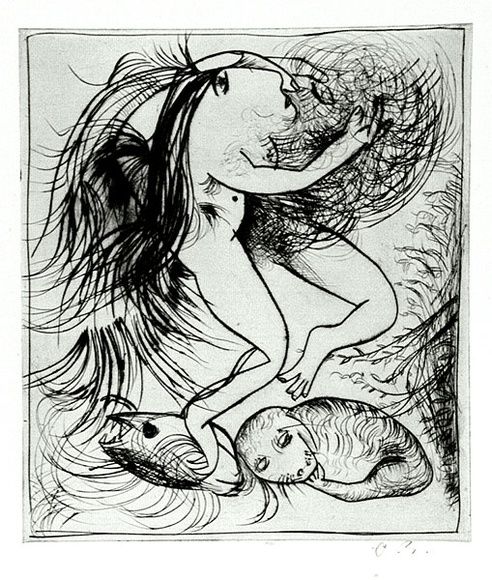 Artist: b'BOYD, Arthur' | Title: b'Nude figure with cloud and beasts.' | Date: (1968-69) | Technique: b'drypoint, printed in black ink, from one plate' | Copyright: b'Reproduced with permission of Bundanon Trust'