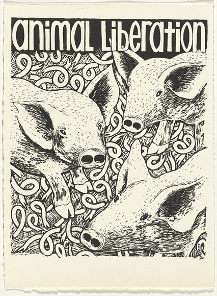 Artist: b'WORSTEAD, Paul' | Title: b'Animal Liberation' | Date: 1984 | Technique: b'screenprint, printed in black ink, from one stencil' | Copyright: b'This work appears on screen courtesy of the artist'