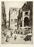 Artist: b'LINDSAY, Lionel' | Title: b'Little market, San Gaetano, Naples' | Date: 1927 | Technique: b'etching, printed in black ink, from one plaate' | Copyright: b'Courtesy of the National Library of Australia'