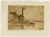 Artist: b'van RAALTE, Henri' | Title: b'Smoke and water' | Date: c.1918 | Technique: b'drypoint, printed in brown ink with plate-tone, from one plate'
