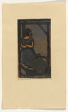 Artist: b'Crombie, Peggy.' | Title: b'Girl with green bottle.' | Date: 1925 | Technique: b'linocut, printed in colour, from multiple blocks'