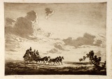 Artist: LINDSAY, Lionel | Title: Cobb and Co | Date: 1925 | Technique: drypoint and etching, printed in brown ink with plate-tone, from one plate | Copyright: Courtesy of the National Library of Australia