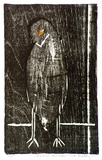 Artist: b'Buckley, Sue.' | Title: b'Bird in the rain.' | Date: 1961 | Technique: b'woodcut, printed in black ink, from one block; hand-coloured' | Copyright: b'This work appears on screen courtesy of Sue Buckley and her sister Jean Hanrahan'