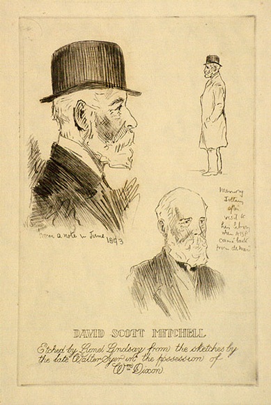 Artist: b'LINDSAY, Lionel' | Title: b'David Scott Mitchell' | Date: 1916 | Technique: b'etching and roulette, printed in black ink, from one plate' | Copyright: b'Courtesy of the National Library of Australia'