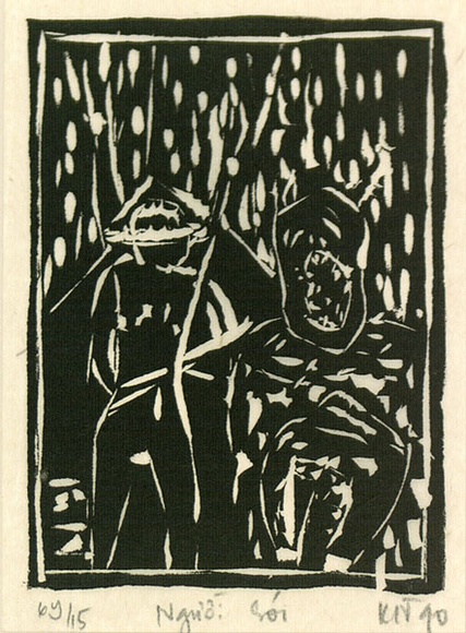 Artist: Nguyen, Tuyet Bach. | Title: Nguoi soi [Savage] | Date: 1990 | Technique: linocut, printed in black ink, from one block