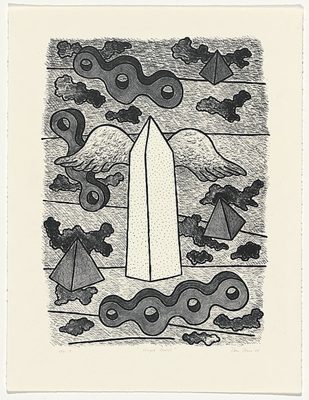 Artist: b'Bowen, Dean.' | Title: b'Winged obelisk' | Date: 1988 | Technique: b'lithograph, printed in black ink, from one stone'