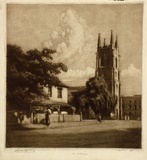 Artist: b'LINDSAY, Lionel' | Title: bSt Philip's church, Sydney | Date: 1919 | Technique: b'mezzotint and etching, printed in brown ink, from one plate' | Copyright: b'Courtesy of the National Library of Australia'