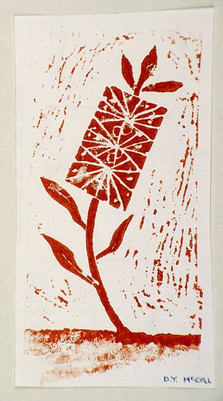 Artist: b'McColl, Decima.' | Title: b'Greeting card: Bottlebrush' | Date: 1985 | Technique: b'linocut, printed in red ink, from one block'