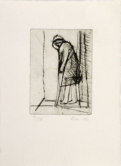 Artist: b'MADDOCK, Bea' | Title: b'Cripple III.' | Date: 1966-67 | Technique: b'drypoint, printed in black ink, from one copper plate'