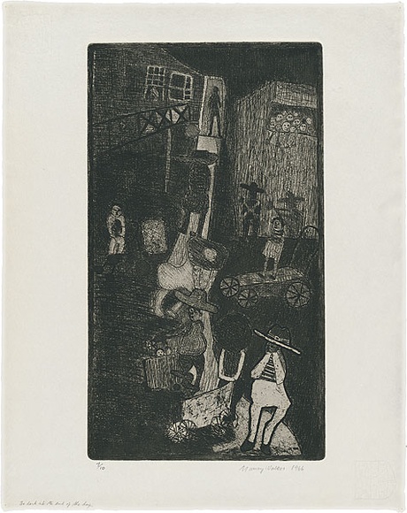 Artist: b'WALKER, Murray' | Title: b'The dark at the end of the day.' | Date: 1966 | Technique: b'etching and aquatint, printed in black ink, from one plate'