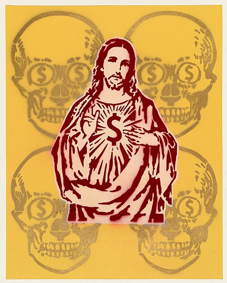 Artist: b'PSALM,' | Title: b'Untitled [Jesus with skulls].' | Date: 2004 | Technique: b'stencil, printed in colour, from multiple stencils'