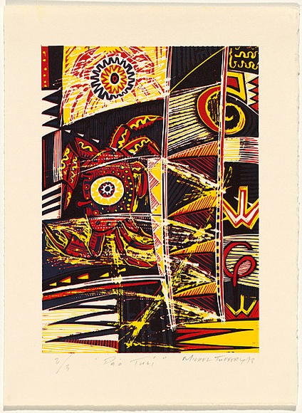 Artist: b'Tuffery, Michel.' | Title: bPa'a Tusi | Date: 1998 | Technique: b'woodcut, printed in colour, from multiple blocks' | Copyright: b'\xc2\xa9 Michel Tuffery'