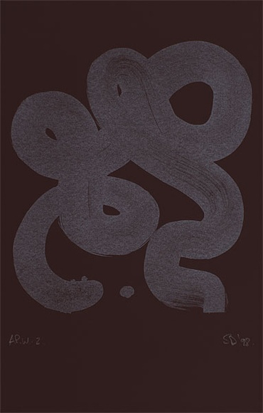 Artist: b'Danaher, Suzanne.' | Title: b'not titled [white calligraphic swirl on black]' | Date: 1998 | Technique: b'lithograph, printed in black ink, from one stone'