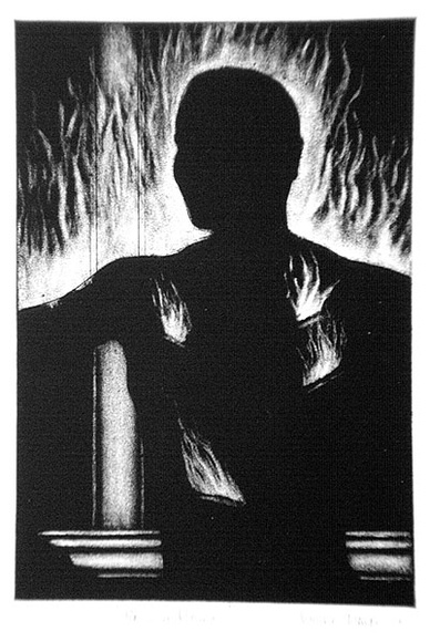 Artist: b'Malm, Wayne.' | Title: b'Man in Flames' | Date: 1989 | Technique: b'etching and aquatint, printed in black ink, from one copper plate'