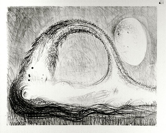 Artist: b'BOYD, Arthur' | Title: b'St Francis lying down in the wilderness.' | Date: (1965) | Technique: b'lithograph, printed in black ink, from one plate' | Copyright: b'Reproduced with permission of Bundanon Trust'